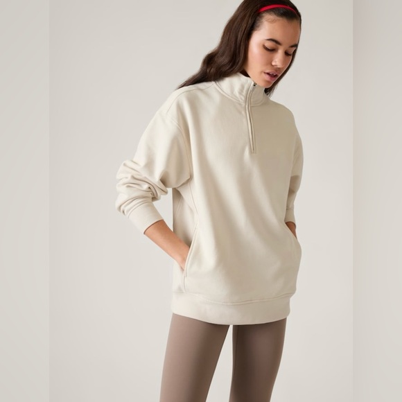 Athleta Forever Fleece 1/4 Zip Sweatshirt // Bone